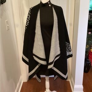 Elegant Black and Gray Wrap- Cape- Shawl